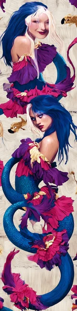 Free mermaid bookmark with intertwined blue and purple mermaids